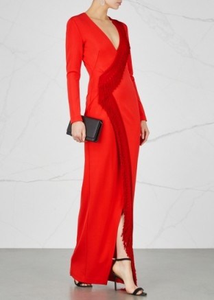 GALVAN Tunqui red fringed-trimmed gown – evening elegance – red event gowns - flipped