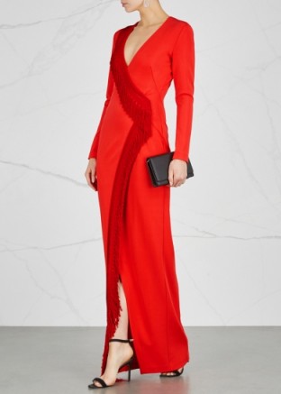 GALVAN Tunqui red fringed-trimmed gown – evening elegance – red event gowns