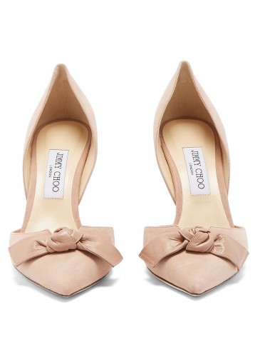 JIMMY CHOO Twinkle 85mm suede pumps ~ nude front bow courts ~ luxe court shoes
