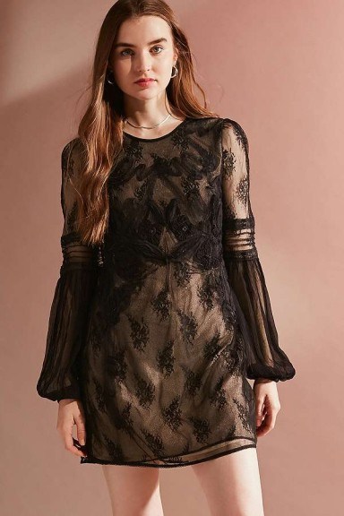UO Belladonna Embroidered Mesh Dress – semi sheer black dresses - flipped