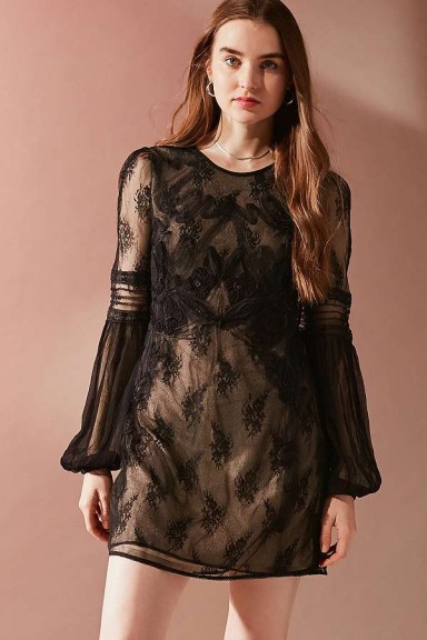 UO Belladonna Embroidered Mesh Dress – semi sheer black dresses