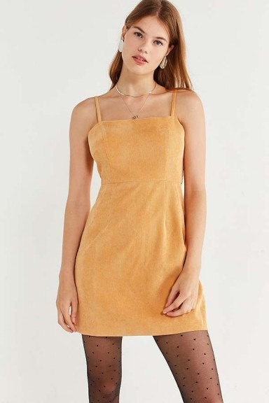 Urban Outfitters Honey Corduroy Straight-Neck Mini Dress – strappy cord dresses - flipped