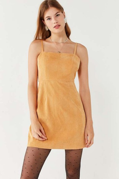 Urban Outfitters Honey Corduroy Straight-Neck Mini Dress – strappy cord dresses