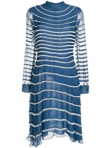 VALENTINO fringed dress ~ luxe blue fringe trimmed dresses - flipped