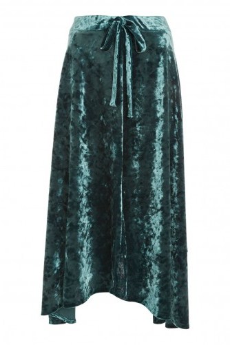 Topshop Velvet Tie Midi Skirt | sage-green asymmetric skirts - flipped