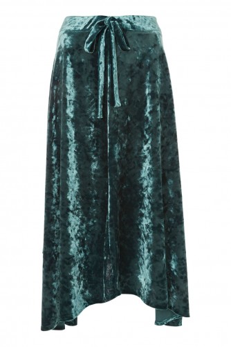 Topshop Velvet Tie Midi Skirt | sage-green asymmetric skirts