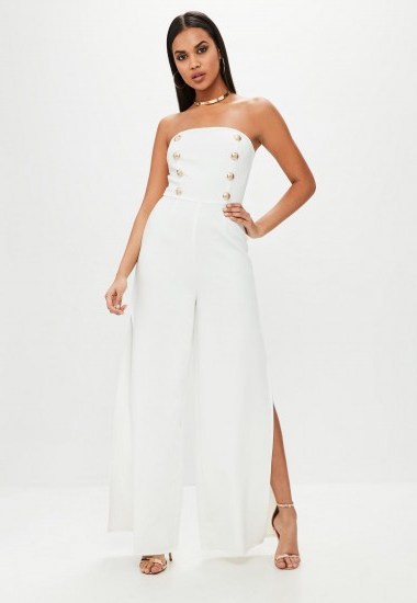 MISSGUIDED white military bandeau split wide leg jumpsuit – strapless jumpsuits - flipped