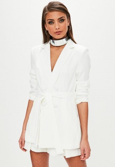 MISSGUIDED white tie waist double breasted blazer ~ evening style ~ going out jackets - flipped