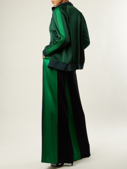 VALENTINO Wide-leg hammered-satin trousers ~ green panel pants - flipped