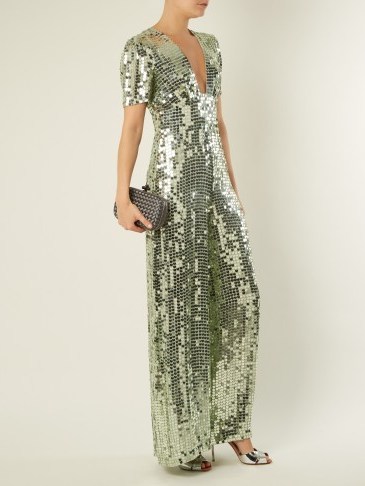 TEMPERLEY LONDON Wide-leg sequin-embellished jumpsuit ~ luxe evening wear ~ metallic-green occasion jumpsuits - flipped