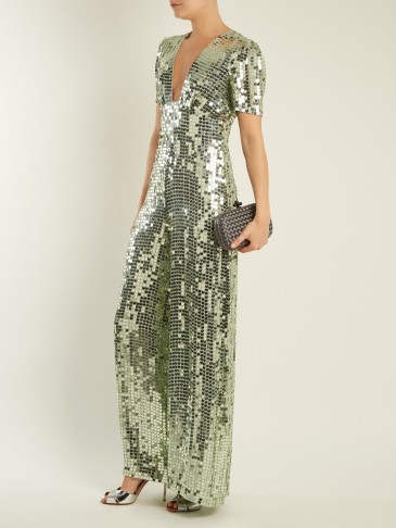 TEMPERLEY LONDON Wide-leg sequin-embellished jumpsuit ~ luxe evening wear ~ metallic-green occasion jumpsuits
