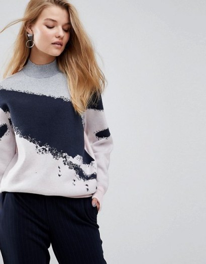 Y.A.S Glitter Swirl High Neck Knitted Jumper - flipped