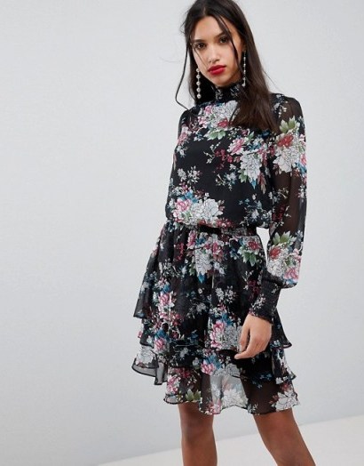 Y.A.S High Neck Bold Floral Dress | floaty party dresses - flipped