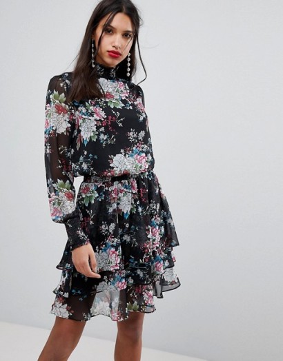 Y.A.S High Neck Bold Floral Dress | floaty party dresses