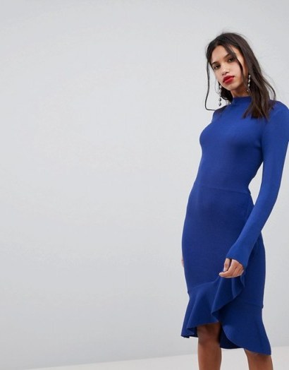 Y.A.S Knitted Dress With Frill Detail in blue - flipped