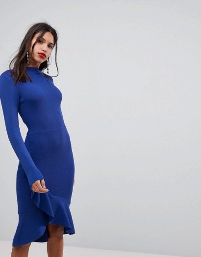 Y.A.S Knitted Dress With Frill Detail in blue