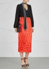 RIXOLONDON Zara printed satin pencil skirt – red midi skirts