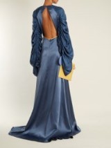 ROKSANDA Zariah blue draped-sleeve open-back silk-satin gown