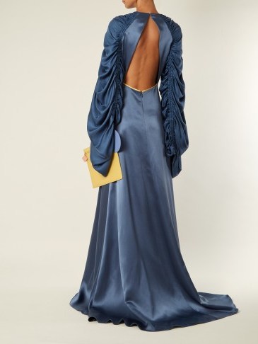 ROKSANDA Zariah blue draped-sleeve open-back silk-satin gown - flipped