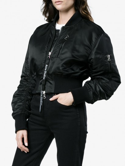 Acne Studios Aila Black Reversible Cropped Bomber Jacket