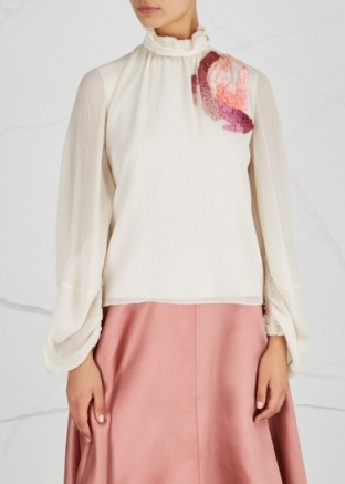 ROKSANDA Adera appliquéd wool blend top | high ruffle neck blouses