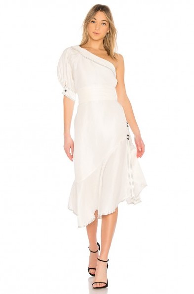 Aje AMATAE DRESS WHITE – one shoulder asymmetric hem party dresses - flipped