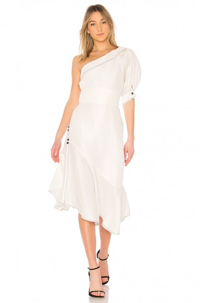 Aje AMATAE DRESS WHITE – one shoulder asymmetric hem party dresses
