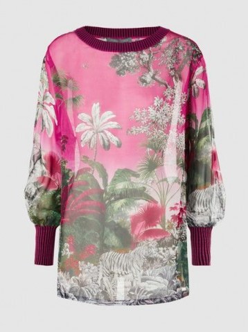 ‎ALBERTA FERRETTI‎ Pink Palm Print Silk-Chiffon Top ~ luxe tops - flipped