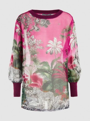 ‎ALBERTA FERRETTI‎ Pink Palm Print Silk-Chiffon Top ~ luxe tops