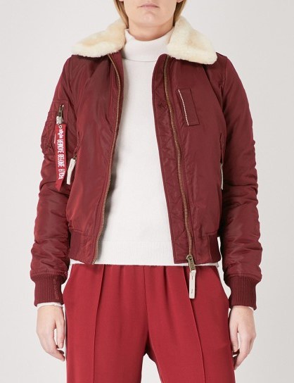 ALPHA INDUSTRIES Injector III padded shell bomber jacket | burgundy-red shearling collar jackets - flipped