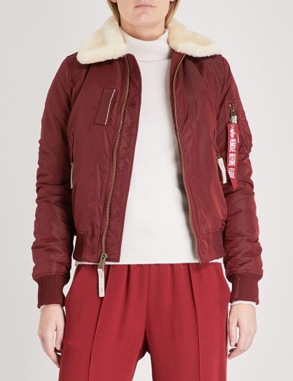 ALPHA INDUSTRIES Injector III padded shell bomber jacket | burgundy-red shearling collar jackets