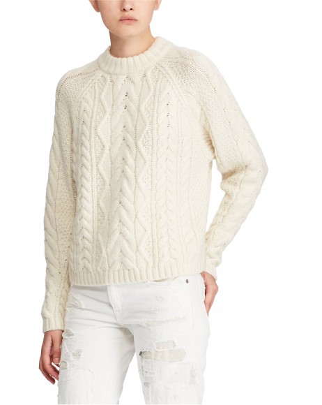 Polo Ralph Lauren Aran-Knit Wool-Blend Sweater / cream jumpers