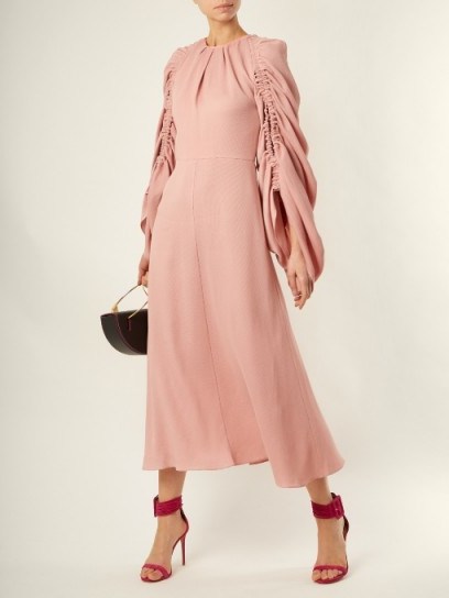 ROKSANDA Aruna ruched-sleeve rose-pink crepe dress ~ elegant ladylike dresses - flipped