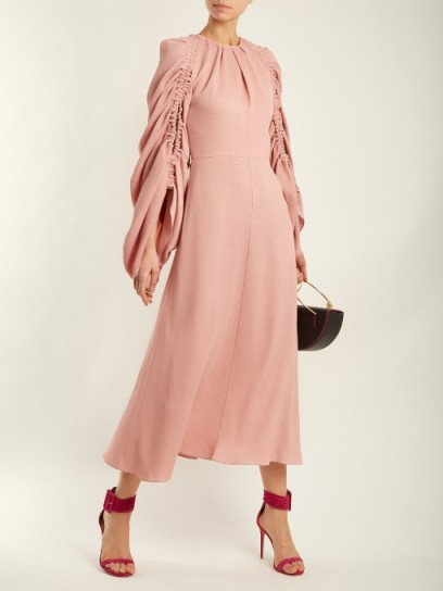 ROKSANDA Aruna ruched-sleeve rose-pink crepe dress ~ elegant ladylike dresses