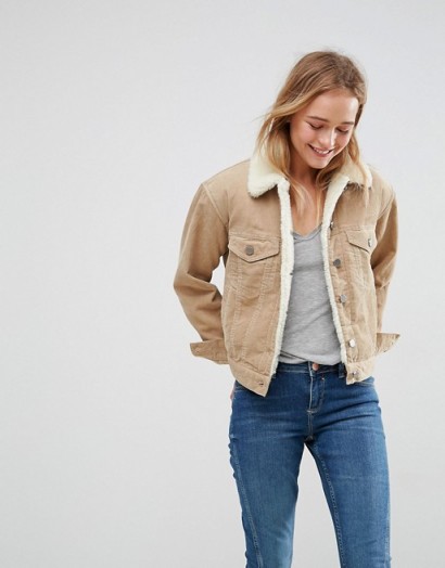 ASOS Cord Jacket With Borg Collar in Stone – neutral tone corduroy jackets