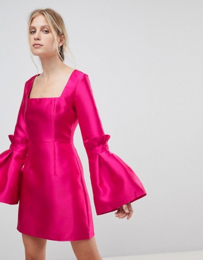 ASOS Extreme Sleeve Mini Dress with Square Neck | hot pink bell sleeved party dresses
