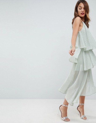 ASOS Glitter Spot Cami Midi Dress with Deconstructed Hem | tiered mint green party dresses - flipped