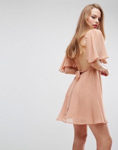 ASOS High Neck Flutter Sleeve Open Back Mini Dress ~ nude-pink party dresses