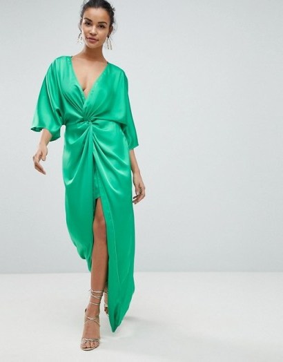 ASOS Kimono Twist Front Maxi Dress | long bright green dresses - flipped
