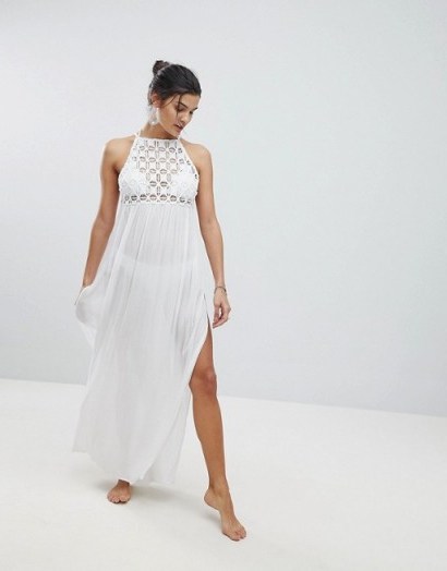 ASOS Premium Crochet Panel Maxi Beach Dress | long white cover ups | pool dresses - flipped