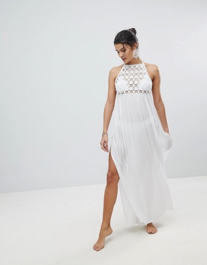 ASOS Premium Crochet Panel Maxi Beach Dress | long white cover ups | pool dresses