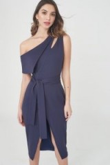 LAVISH ALICE Asymmetric Dress with Tie Belt | blue fitted cut-out dresses | chic party fashion