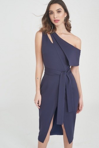 LAVISH ALICE Asymmetric Dress with Tie Belt | blue fitted cut-out dresses | chic party fashion - flipped