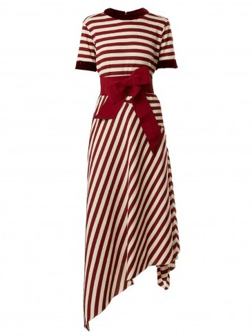 JOHANNA ORTIZ Asymmetric red striped waffle-knit dress - flipped