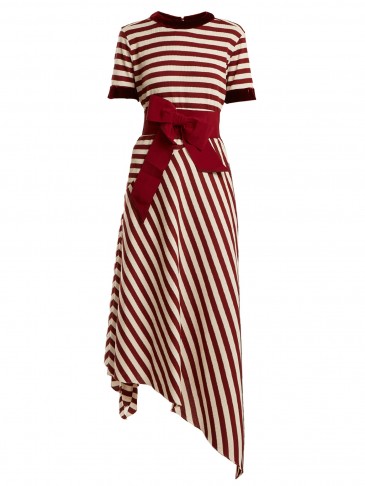 JOHANNA ORTIZ Asymmetric red striped waffle-knit dress