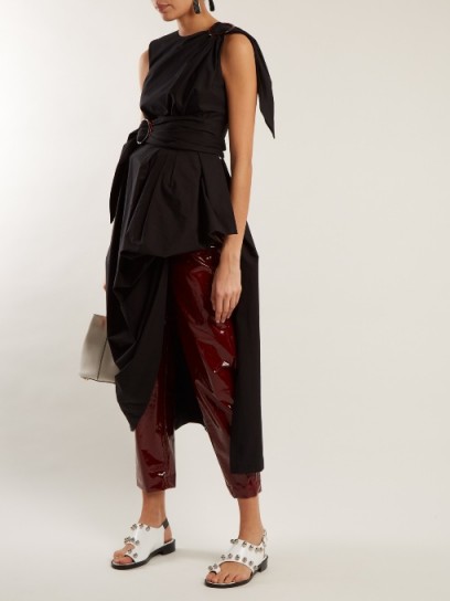 ISA ARFEN Asymmetric-hem draped cotton-poplin top ~ long black tops ~ style statement