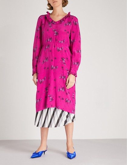 BALENCIAGA Hybrid silk-crepe de chine dress in fuchsia ~ pink floral dresses