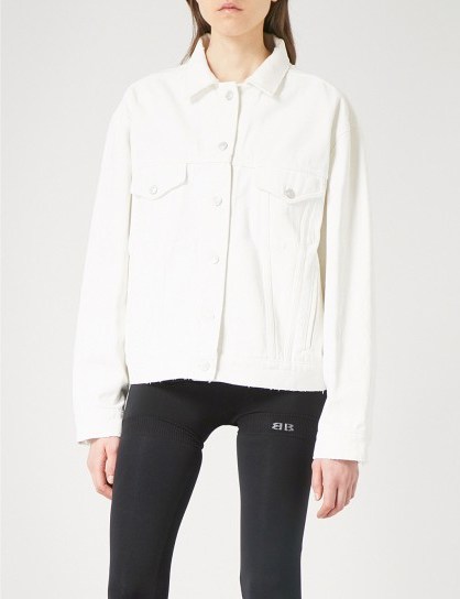 BALENCIAGA Like A Man logo-print denim jacket in stone bleach | casual white jackets - flipped