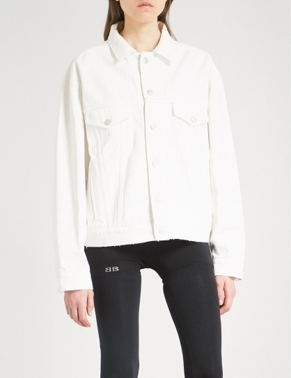 BALENCIAGA Like A Man logo-print denim jacket in stone bleach | casual white jackets