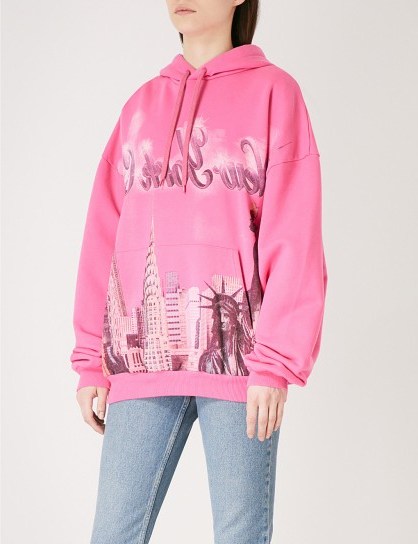 BALENCIAGA New York City cotton-jersey hoody | designer pink printed hoodies - flipped